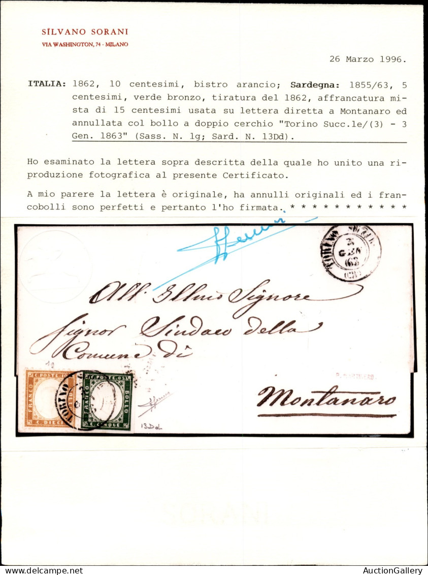 Regno - Vittorio Emanuele II - Lettera Con Affrancatura Mista Da 10 Cent Bistro Arancio (1g - Regno) + 5 Cent Verde Bron - Other & Unclassified