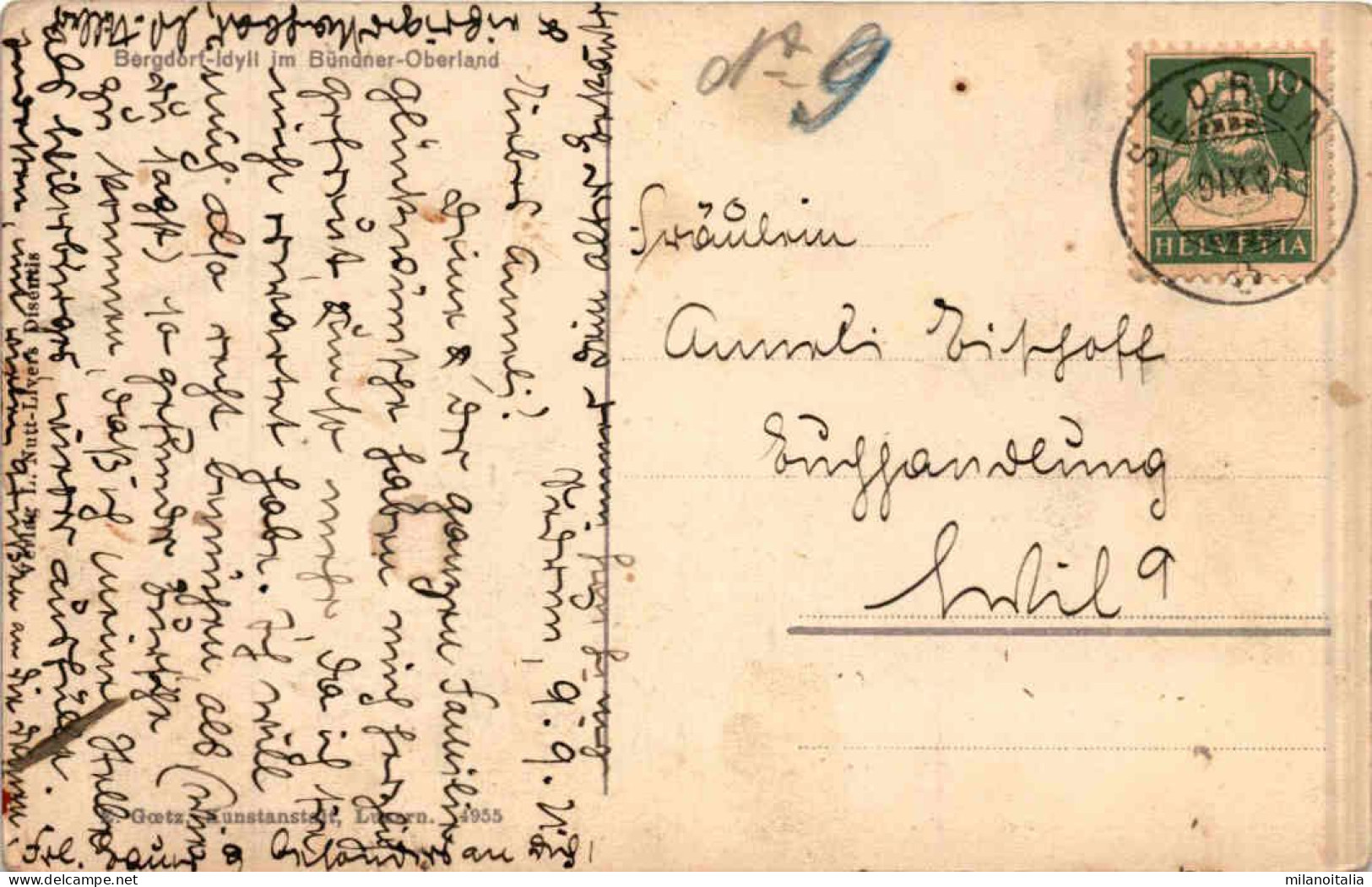 Bergdorf-Idyll Im Bündner-Oberland (4955) * Poststempel Sedrun 9. 9. 1924 - Tujetsch