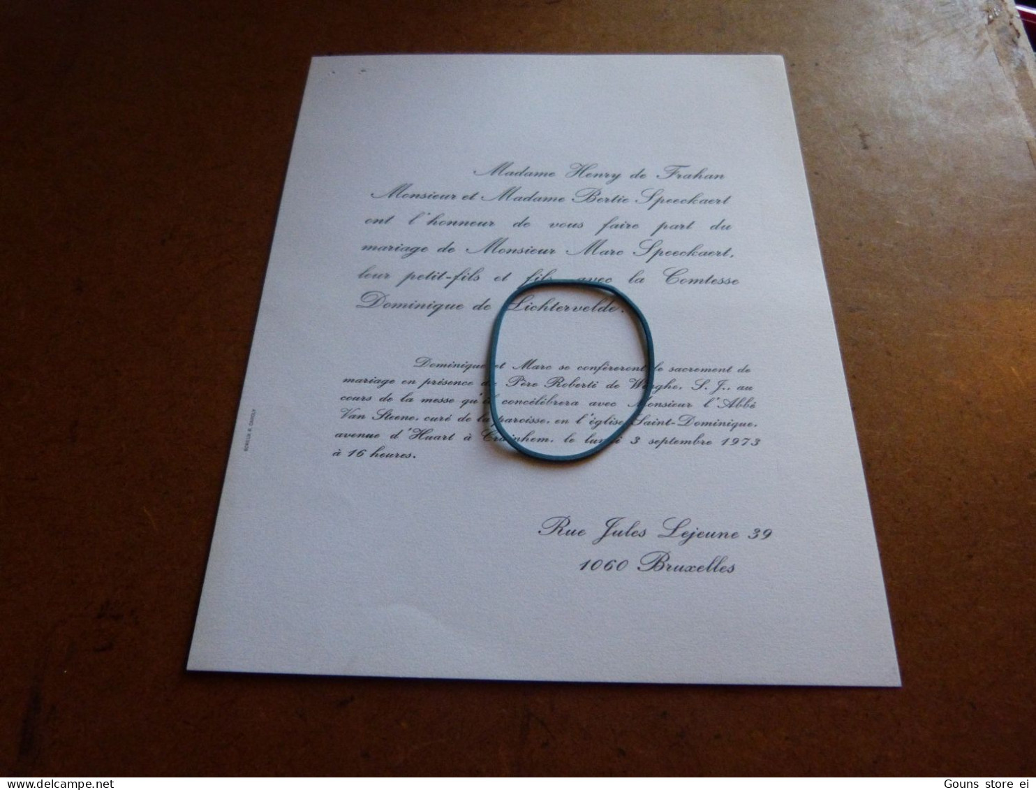 IM23-7 Invitation  Marc Speeckaert COmtesse Dominique De Lichtervelde 1973 - Mariage