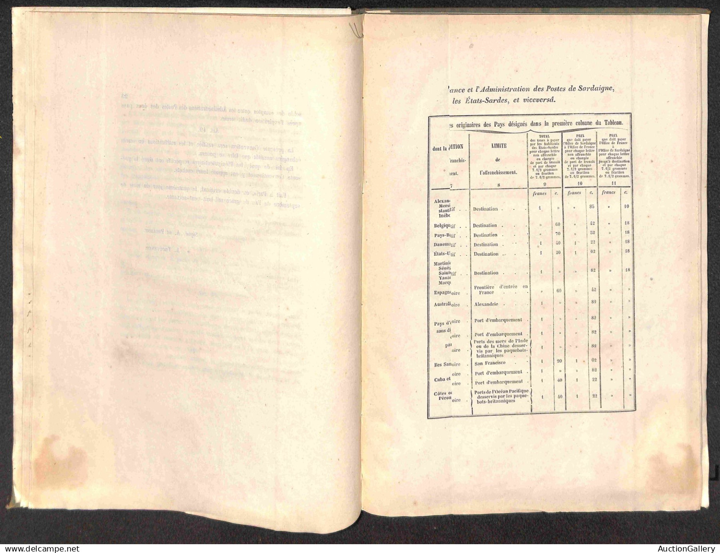 Antichi Stati Italiani - Sardegna - 1860 (4 Settembre) - Convenzione Postale Sardegna/Francia - Fascicolo Rilegato All’e - Autres & Non Classés