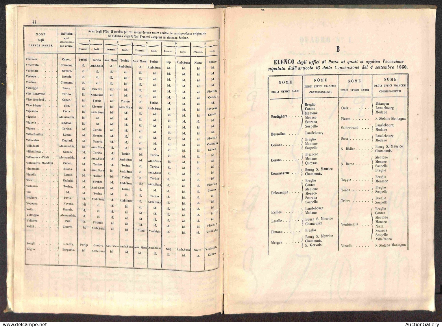 Antichi Stati Italiani - Sardegna - 1860 (4 settembre) - Convenzione Postale Sardegna/Francia - fascicolo rilegato all’e