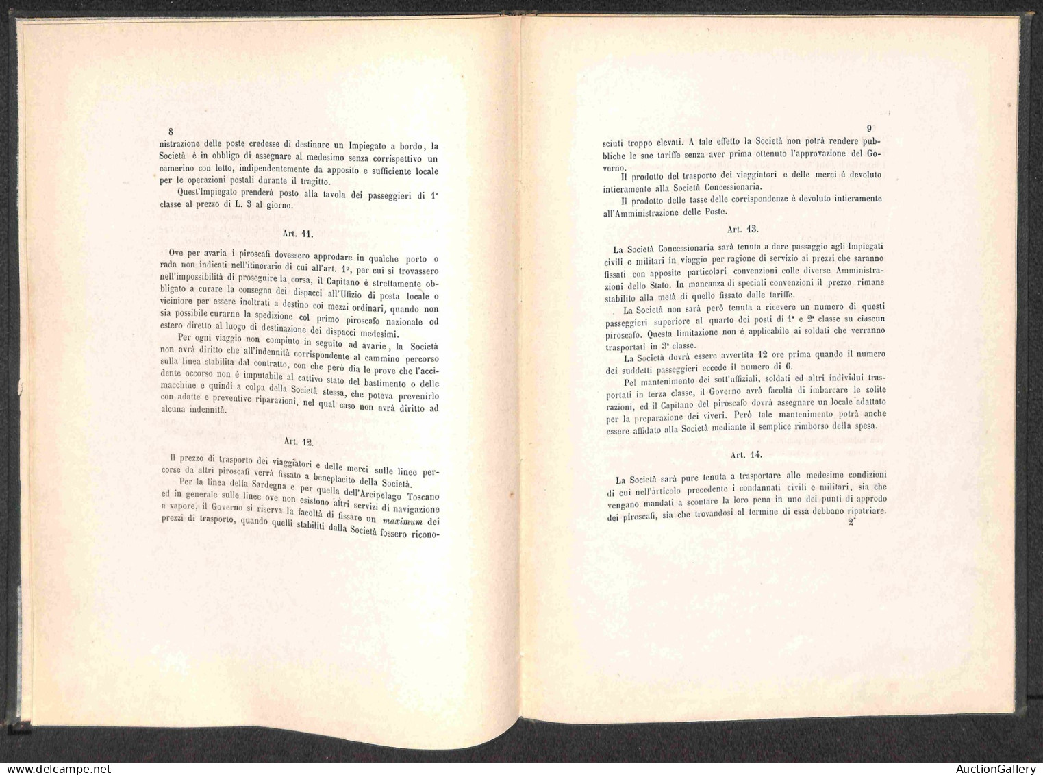 Antichi Stati Italiani - Sardegna - Regno Di Sardegna - 1861 (18 Luglio) - Convenzione Per Servizio Postale E Commercial - Autres & Non Classés