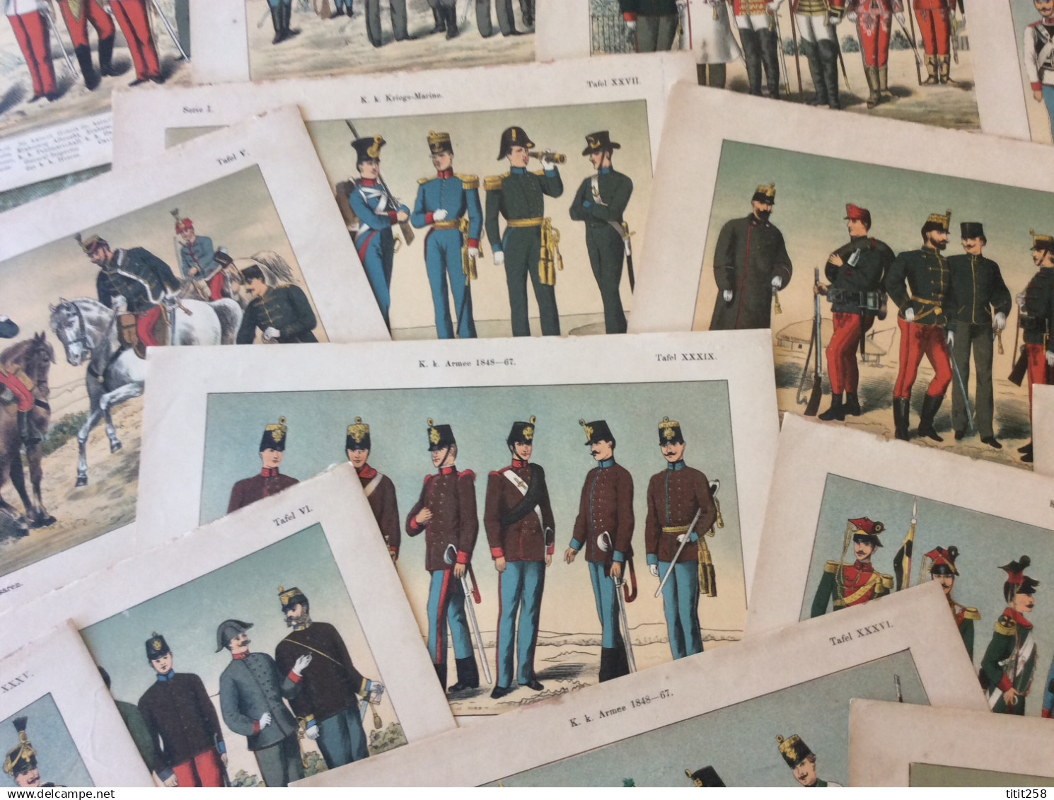 Lot Anciennes Planches Gravures Illustrations Uniformes Armées Militaire Allemagne Deutschland /19 éme /