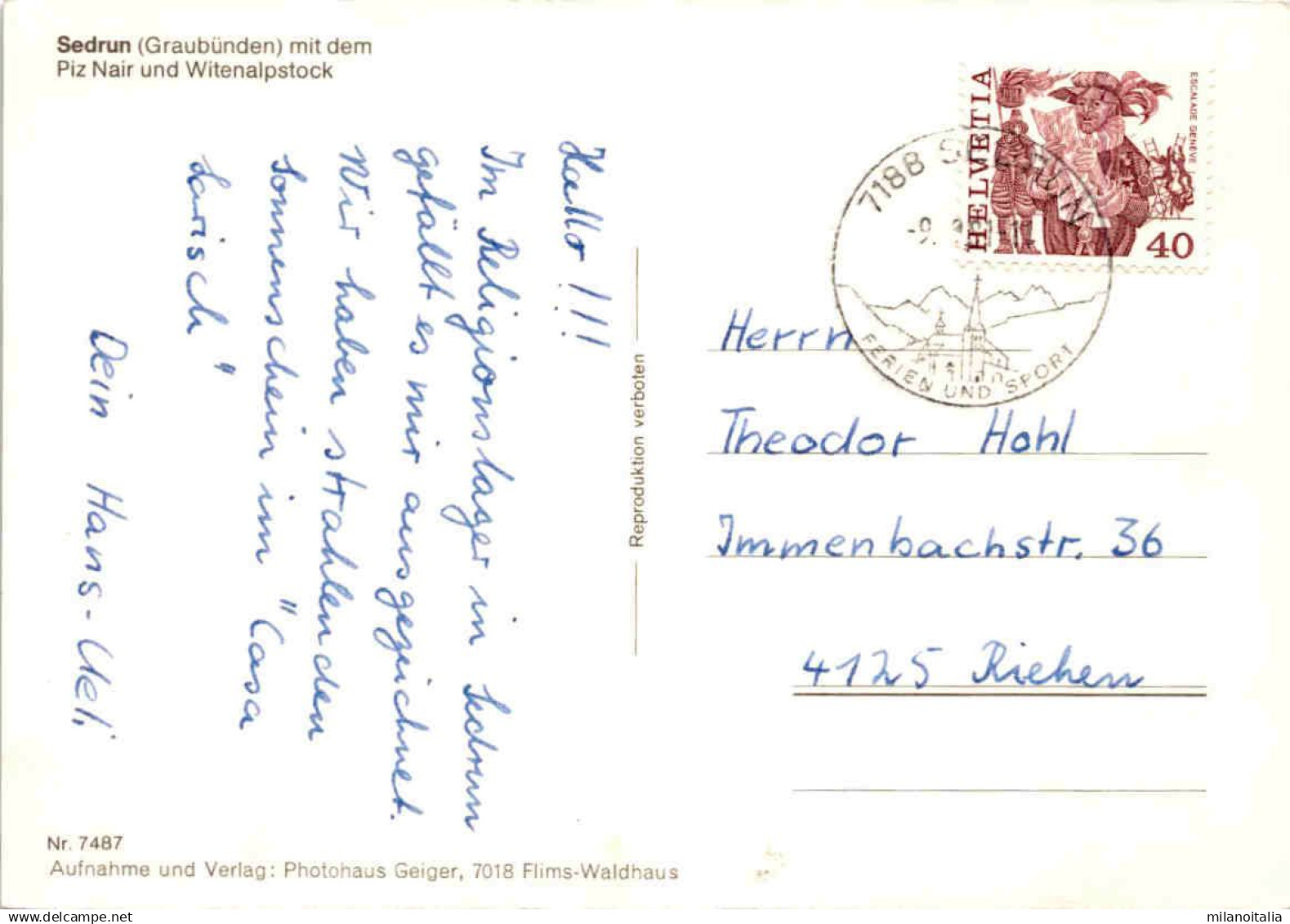 Sedrun Mit Dem Piz Nair Und Witenalpstock (7487) * 9. 9. 1981 - Tujetsch