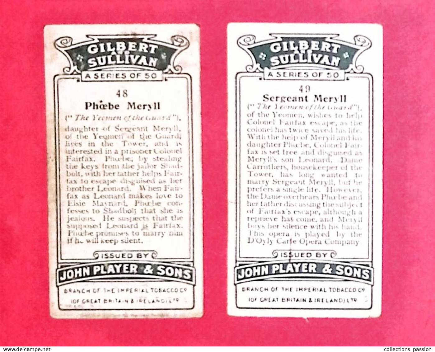 Chromo, Gilbert And Sullivan, John Player & Sons, Series Of 50, N° 48 Et 49, The Yeomen Of The Guard, LOT DE 2 CHROMOS - Andere & Zonder Classificatie