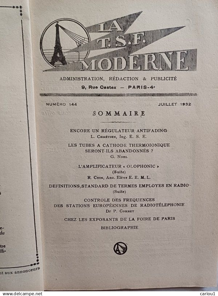 C1 TSF La T.S.F. MODERNE # 144 Juillet 1932 Port Inclus France - Libri & Schemi