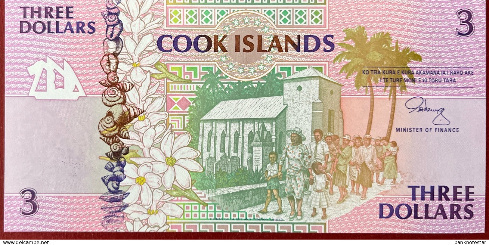 Cook Islands 3 Dollars, P-7 (1992) - UNC - AAA Serial Number - Cook Islands