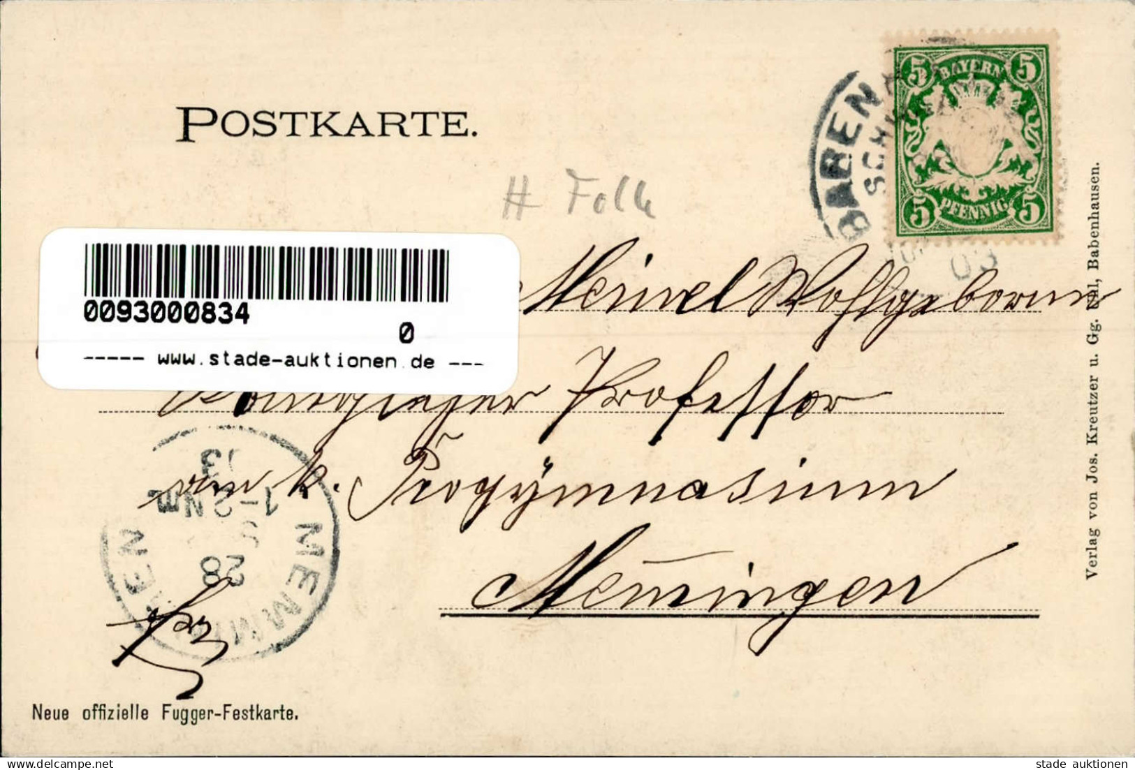 Felle Babenhausen Fugger-Centenarfeier 1908 I-II - Felletin