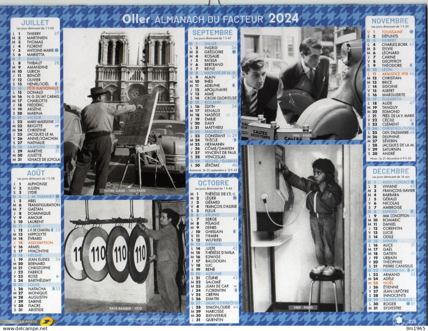 Calendrier Almanach Oller La Poste PTT 2024. Scènes Rétro Et Quelques Métiers. - Big : 2001-...