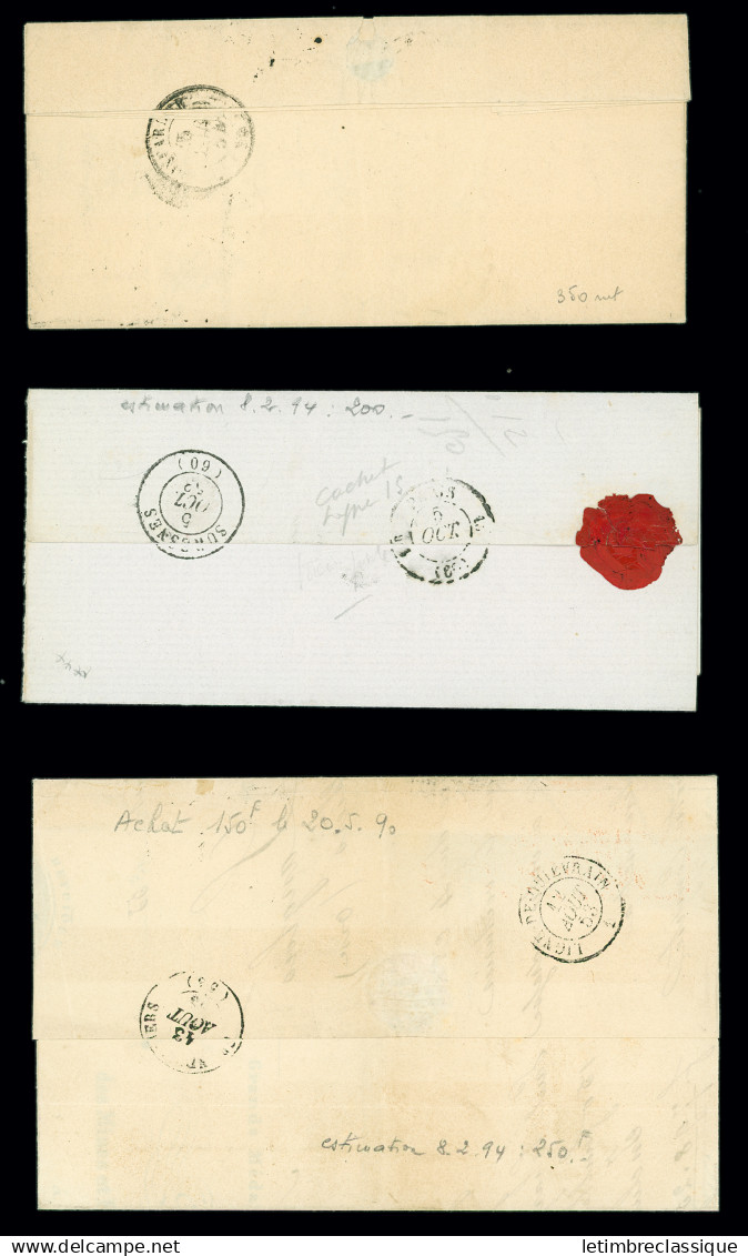 Lettre N°10 25c Bleu : Sélection De 6 Lettres Avec Nuances, Bord De Feuille, Origine Différentes Dont T15 Muret, Caen, A - 1852 Luigi-Napoleone