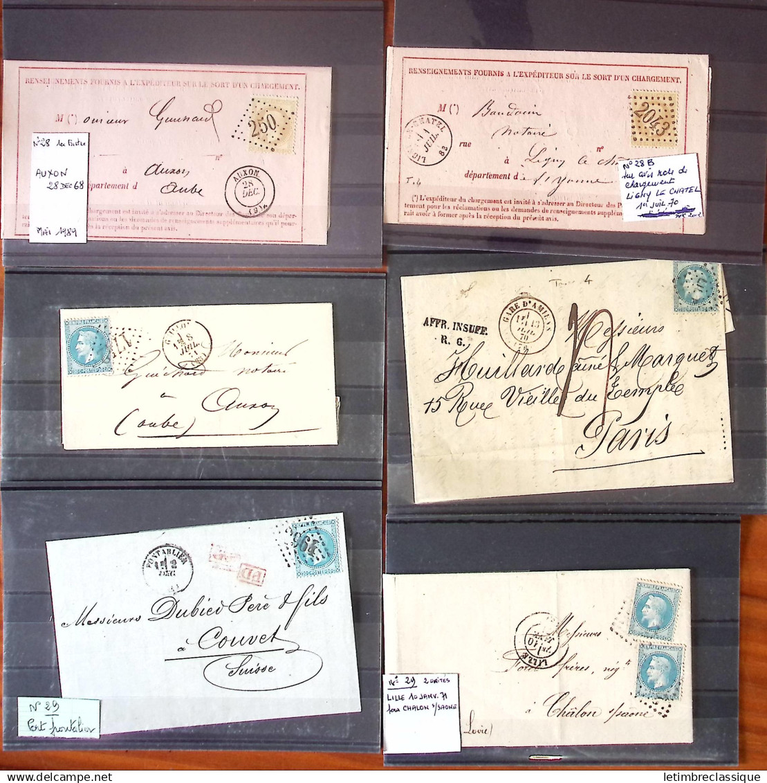Lettre Sélection De 20 Lettres Avec Empire Lauré, Toutes TTB/SUP, Dont N°26 Seul Sur Joli Imprimé, Deux Avis Roses De Ch - 1863-1870 Napoleon III With Laurels