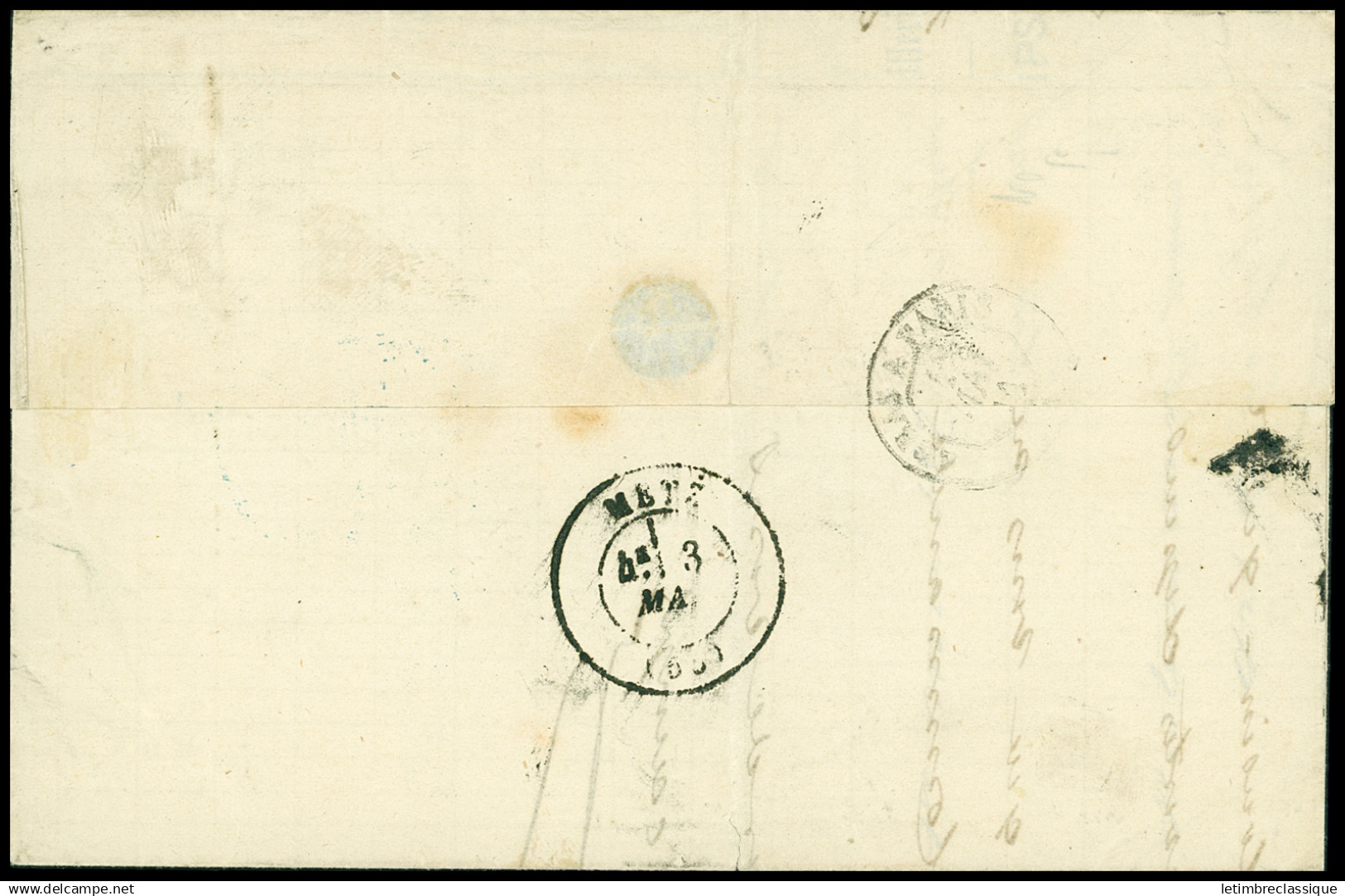 Lettre N°45 OBL GC 35 + T17 "Aire-s-La Lys (61)" (1 Mai 71) Sur Lettre Pour Ars Sur Moselle Avec Taxe Allemande 30 En Bl - War 1870