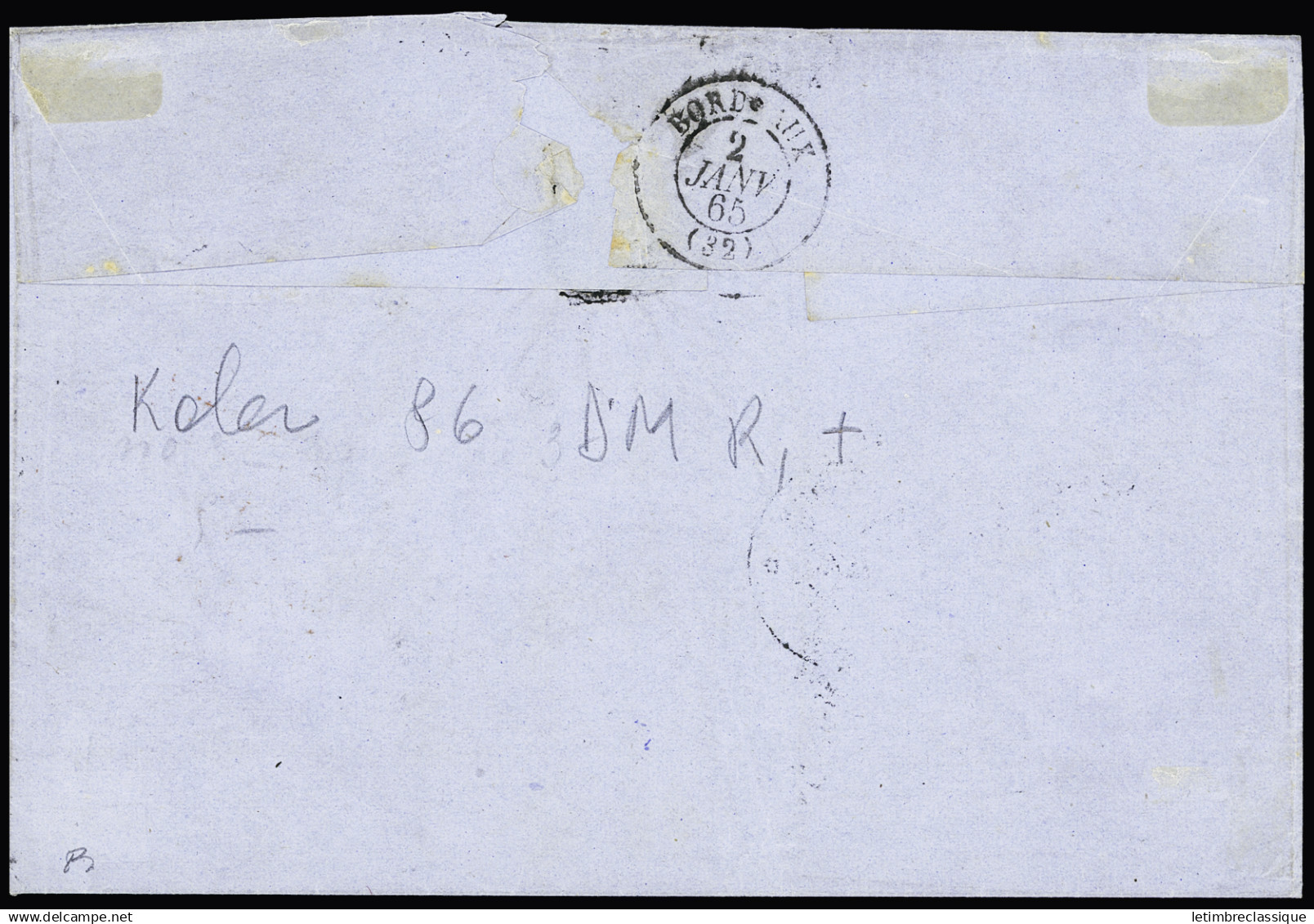 Lettre Col. Gen. N°3 En Bande De 3 + N°5 OBL Losange De Points "MQE" + CAD "Martinique St Pierre" (1864) Sur Lettre Pour - Altri & Non Classificati