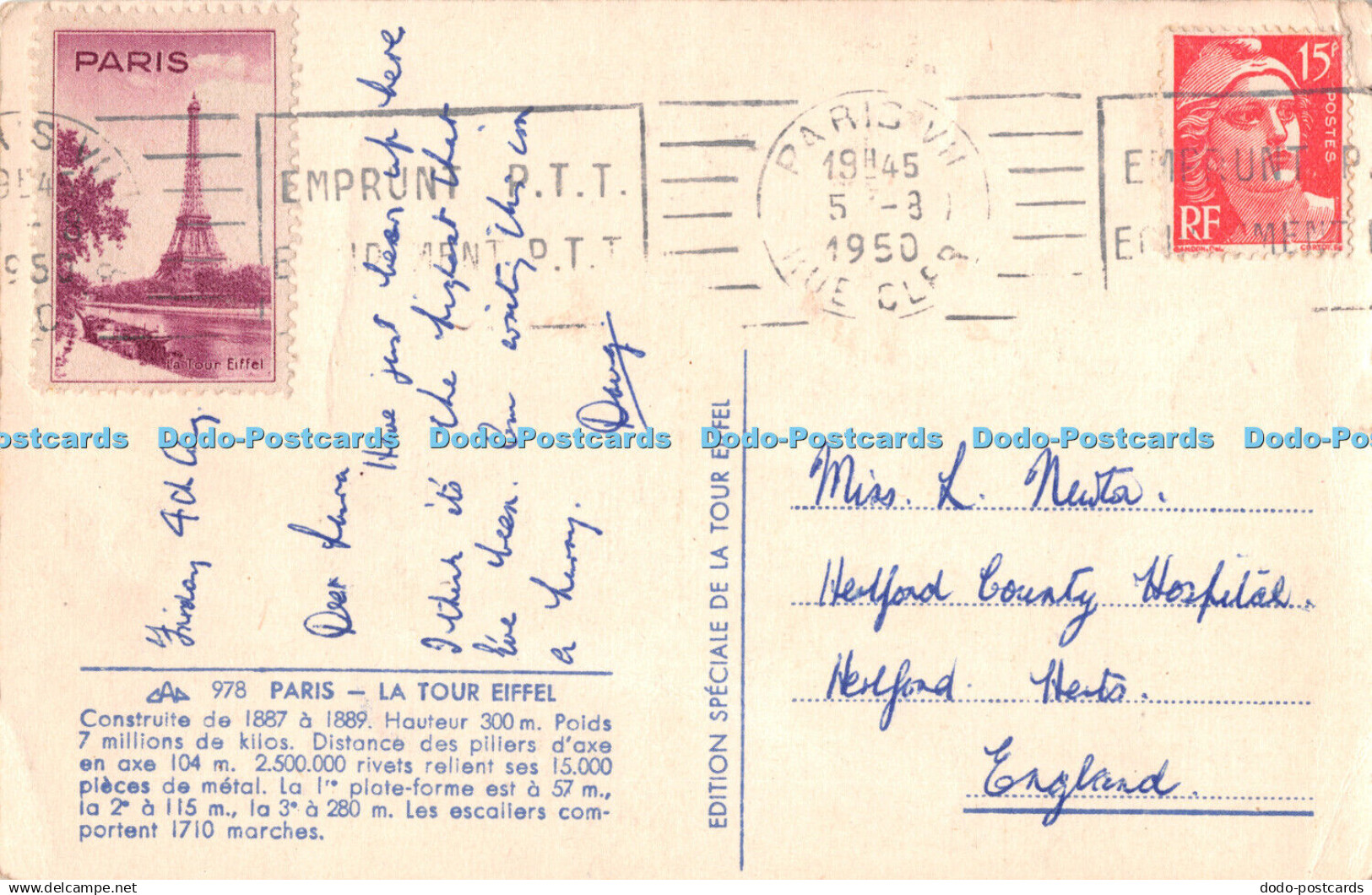 R305720 Paris La Tour Eiffel Speciale De La Tour Eiffel 1950 - Monde