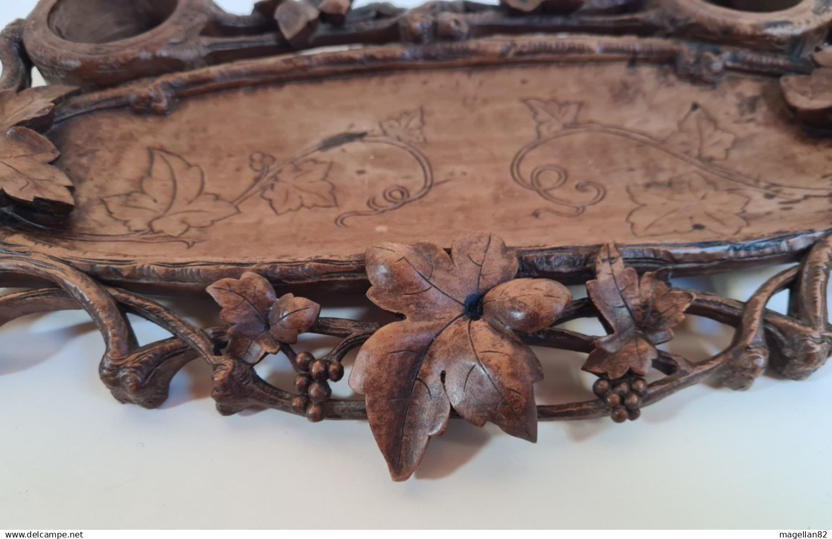 Ancien Nécessaire De Bureau. Art Nouveau. Bois Sculpté. Forêt Noire . Plumier. Encrier. Black- Forest - Tintenfässer
