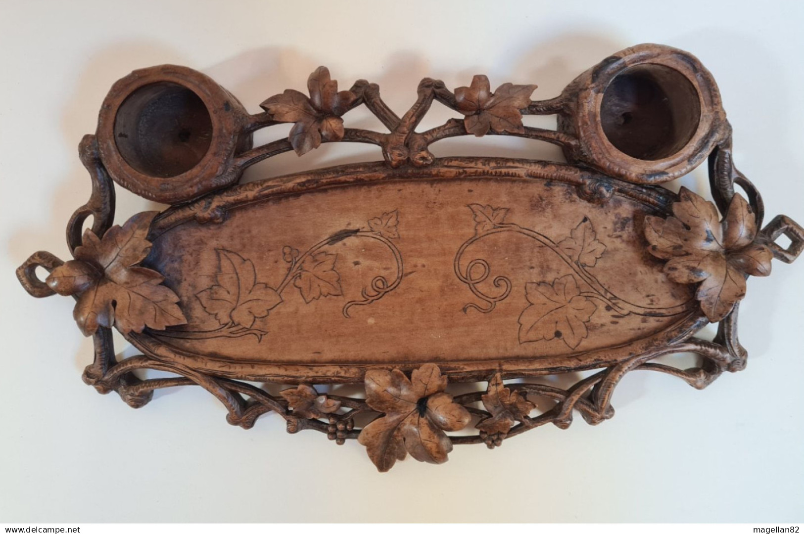 Ancien Nécessaire De Bureau. Art Nouveau. Bois Sculpté. Forêt Noire . Plumier. Encrier. Black- Forest - Tintenfässer