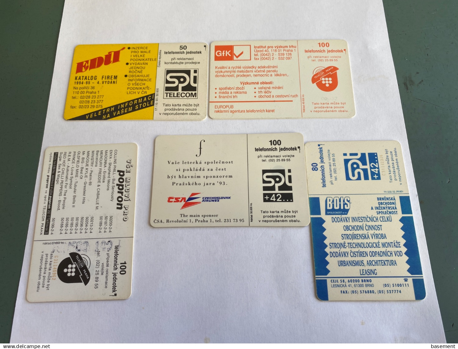 - 24 - Czechoslovakia 5 Different Phonecards - Czechoslovakia