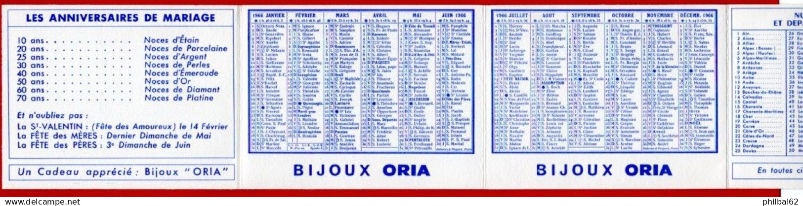 Petit Calendrier Publicitaire 4 Volets 1966. Bijoux Oria. Bijouterie Cert à Tulle. - Small : 1971-80