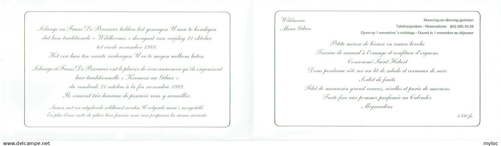 Menu Double. Restaurant KOKEJANE, Herne. 1988. - Menus