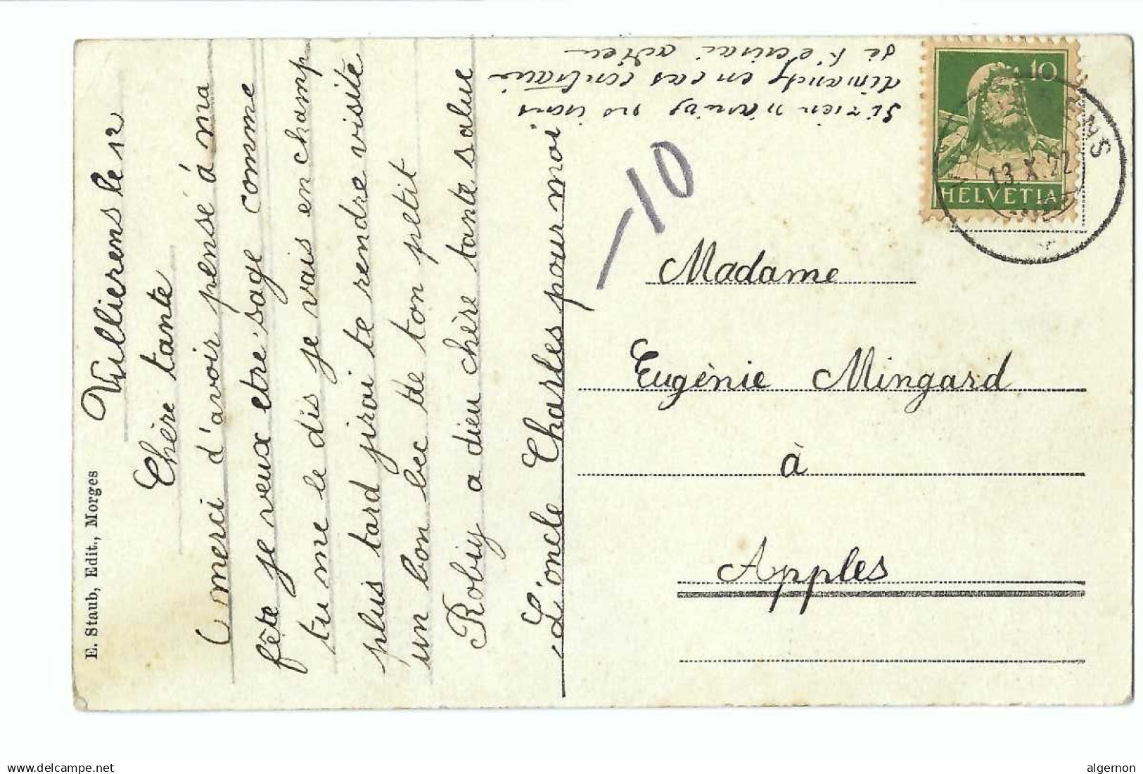 32958 - Vullierens Dessus Gland Attelage Cheval Taxée 1922 - Vullierens