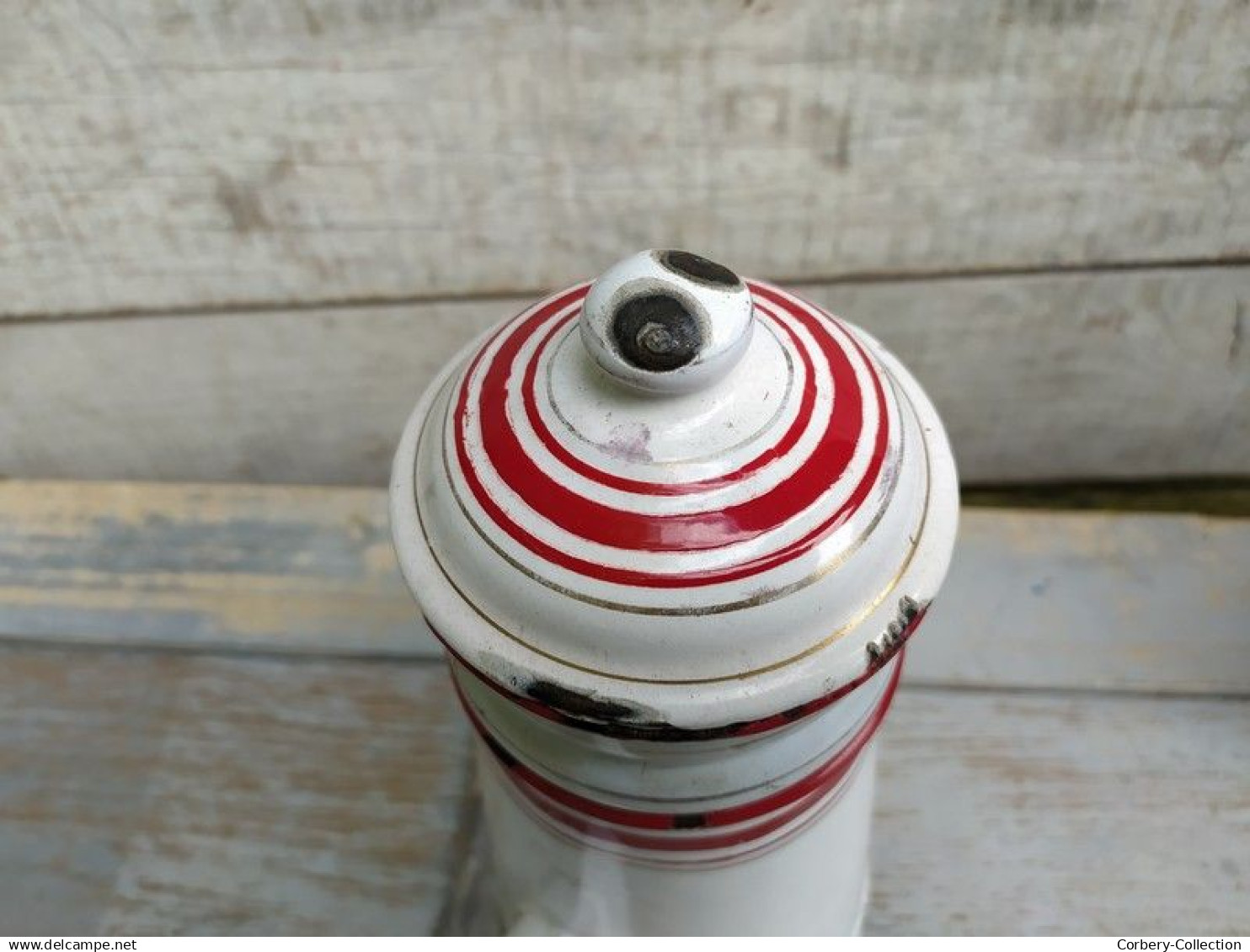 Ancienne Petite Cafetière Émaillée à Liseré Rouge