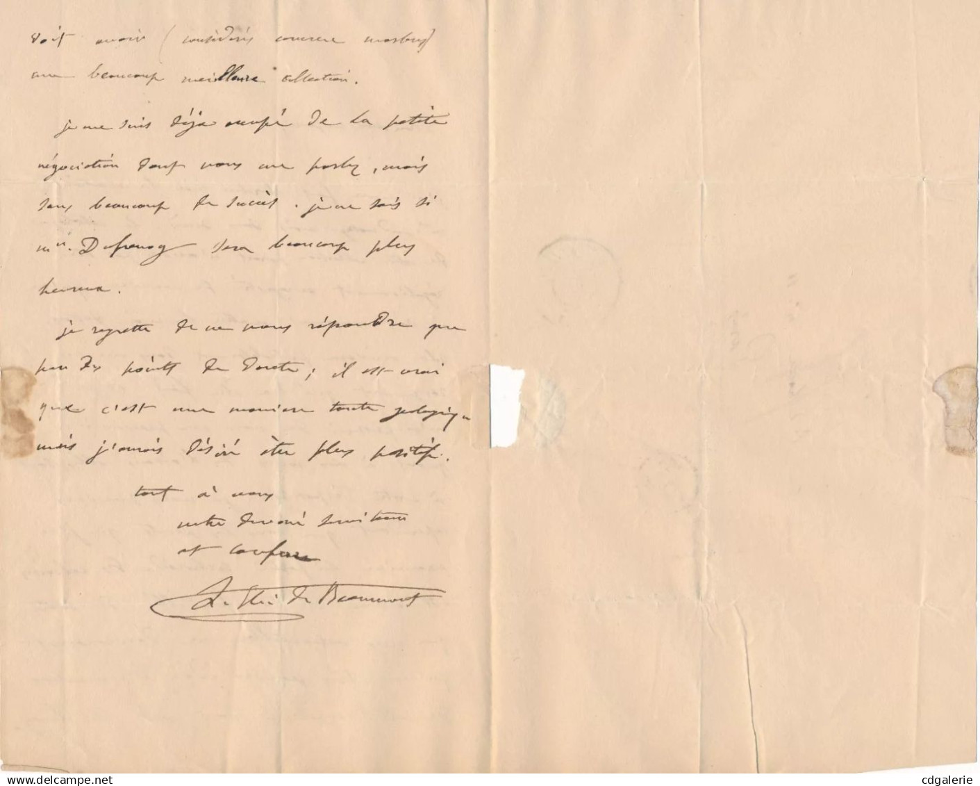 Léonce Élie De BEAUMONT Géologue Andreossy Dufrénoy Lettre Autographe Signée Géologie - Inventores Y Científicos