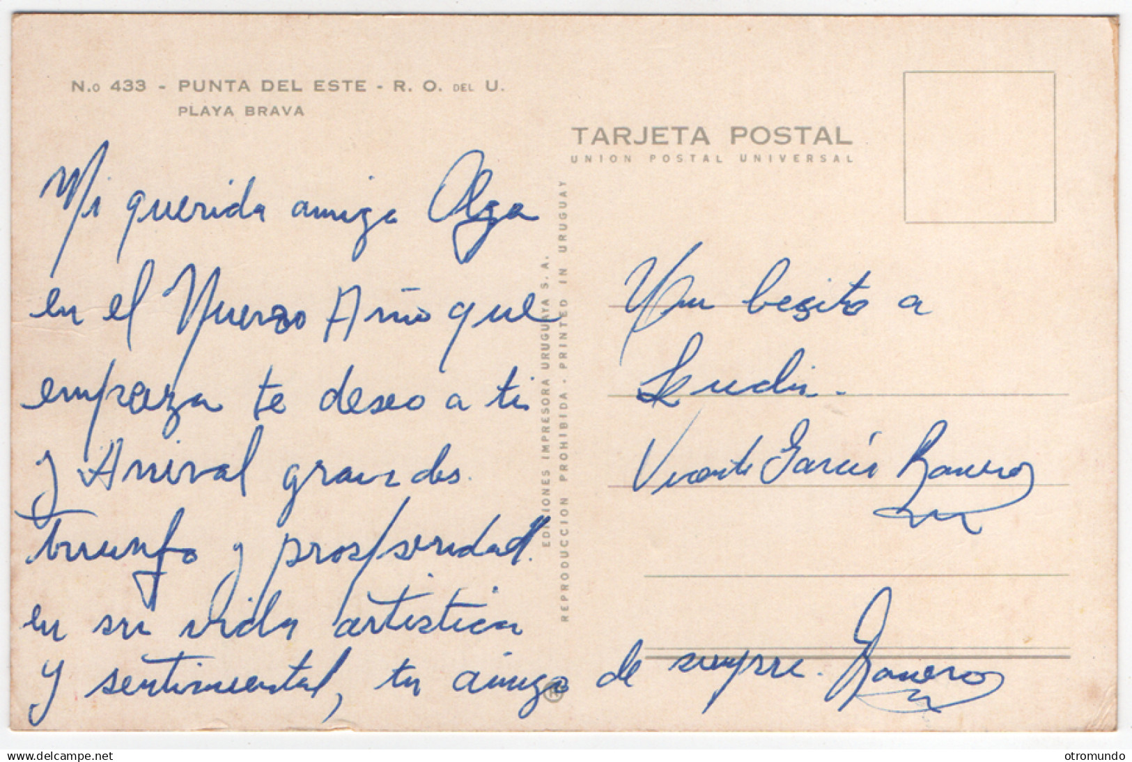 POSTCARD BEACH POSTAL PLAYA BRAVA PUNTA DEL ESTE URUGUAY - Uruguay