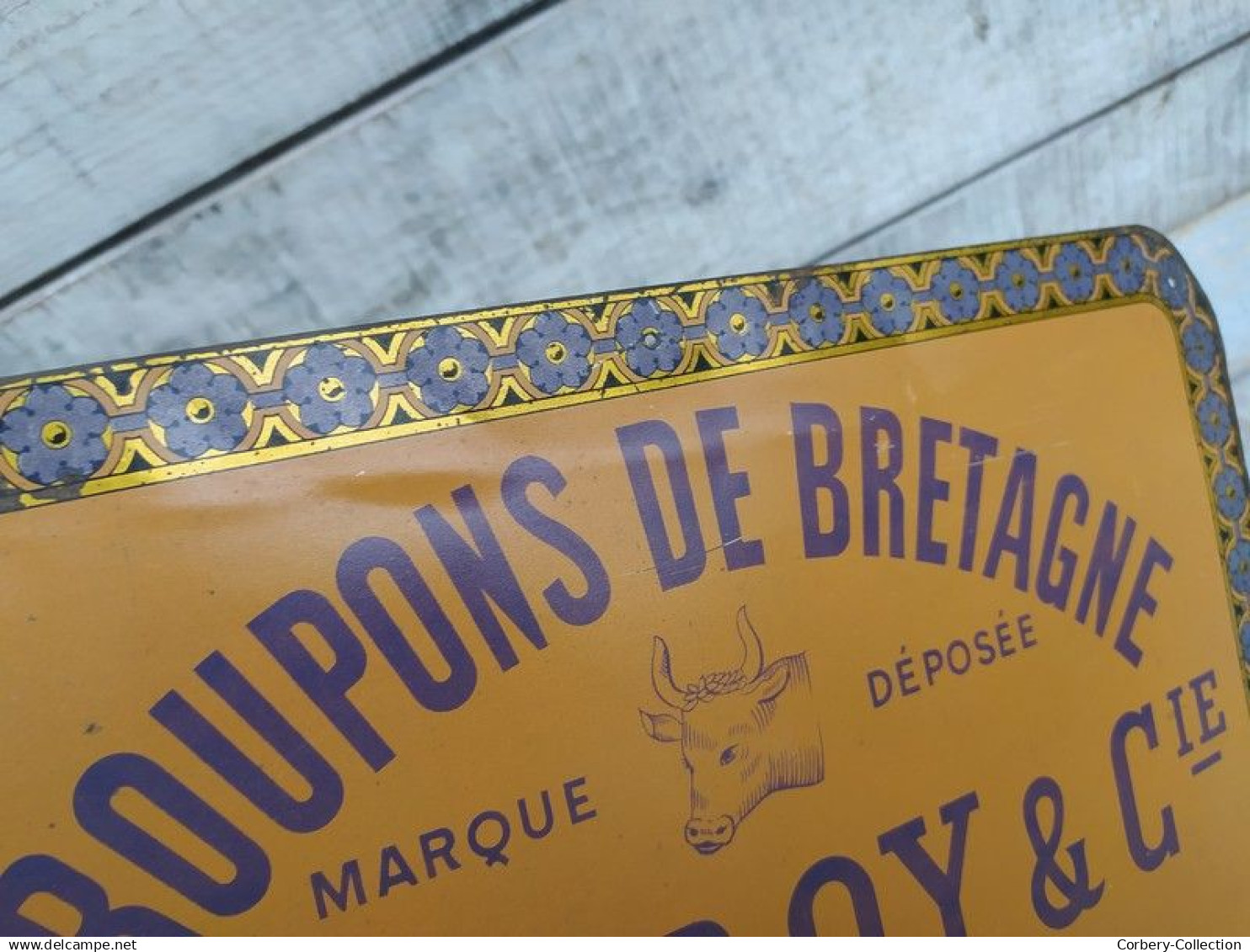 Ancienne Plaque Tôle Publicitaire Croupons de Bretagne F. Le Roy & Cie Nantes Cuir Vache