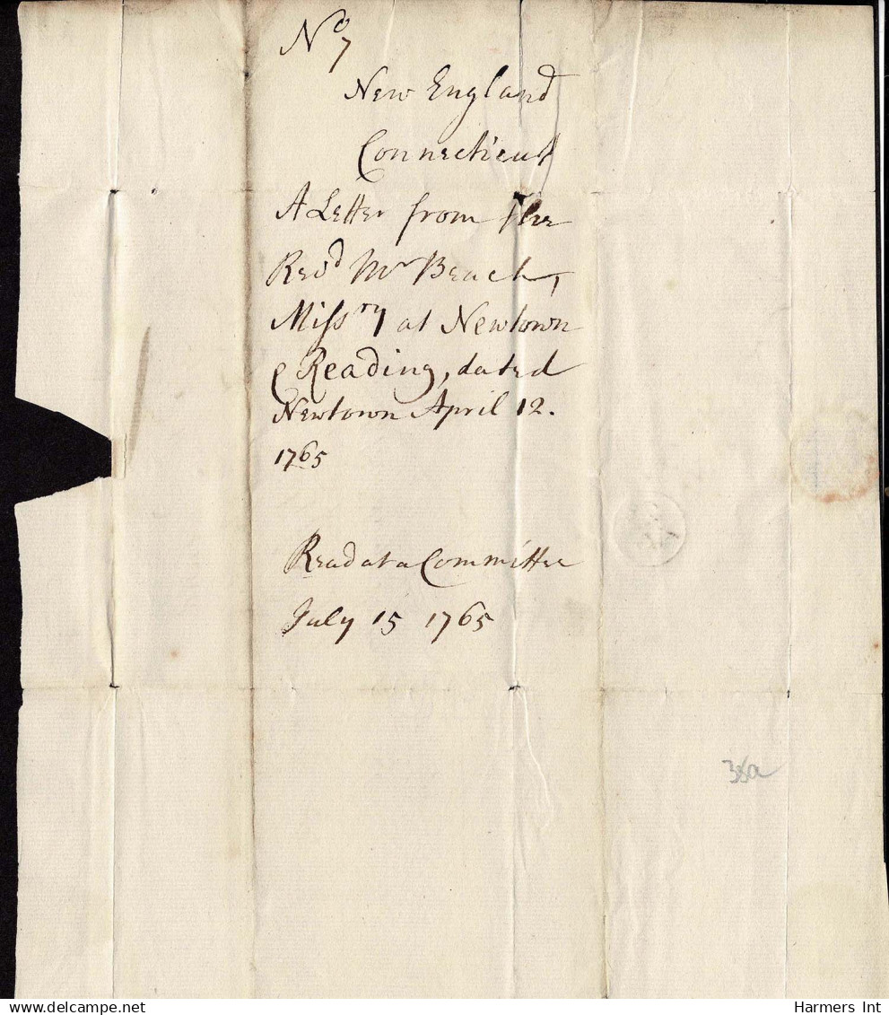 Lot # 004 UNITED STATES: Stampless Colonial:  Used To London; 1765 April Folded Letter Sheet - …-1845 Prephilately
