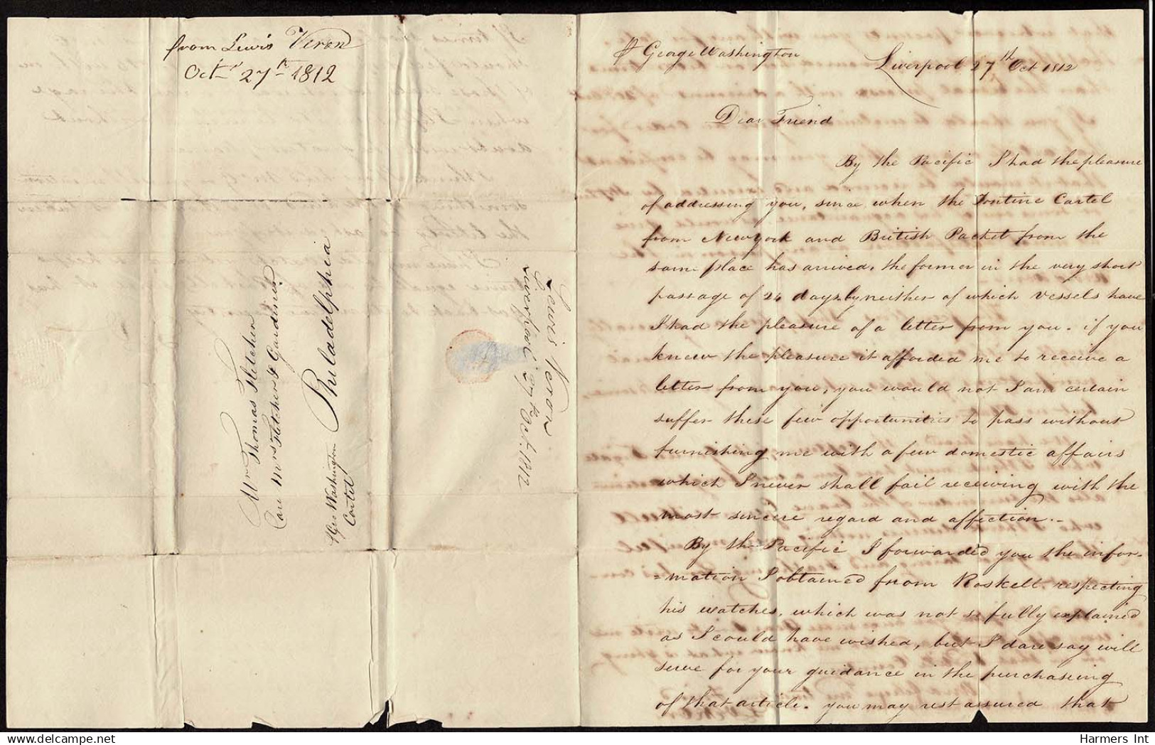 Lot # 007 LIVERPOOL TO PHILADELPHIA, Complete Folded Letter Date-lined 27 Oct 1812 - …-1845 Prephilately