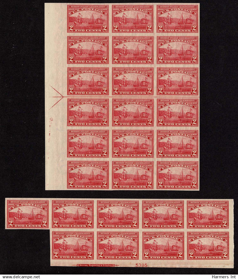 Lot # United States UNITED STATES:  1909 Hudson Fulton 2c Carmine Imperforate,  66 Copies In 4 Blocks (can Make 2 Plate  - Unused Stamps