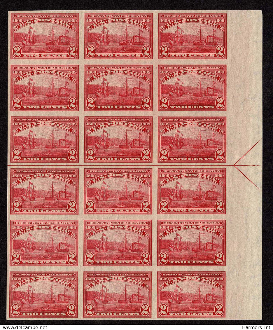 Lot # United States UNITED STATES:  1909 Hudson Fulton 2c Carmine Imperforate,  66 Copies In 4 Blocks (can Make 2 Plate  - Unused Stamps