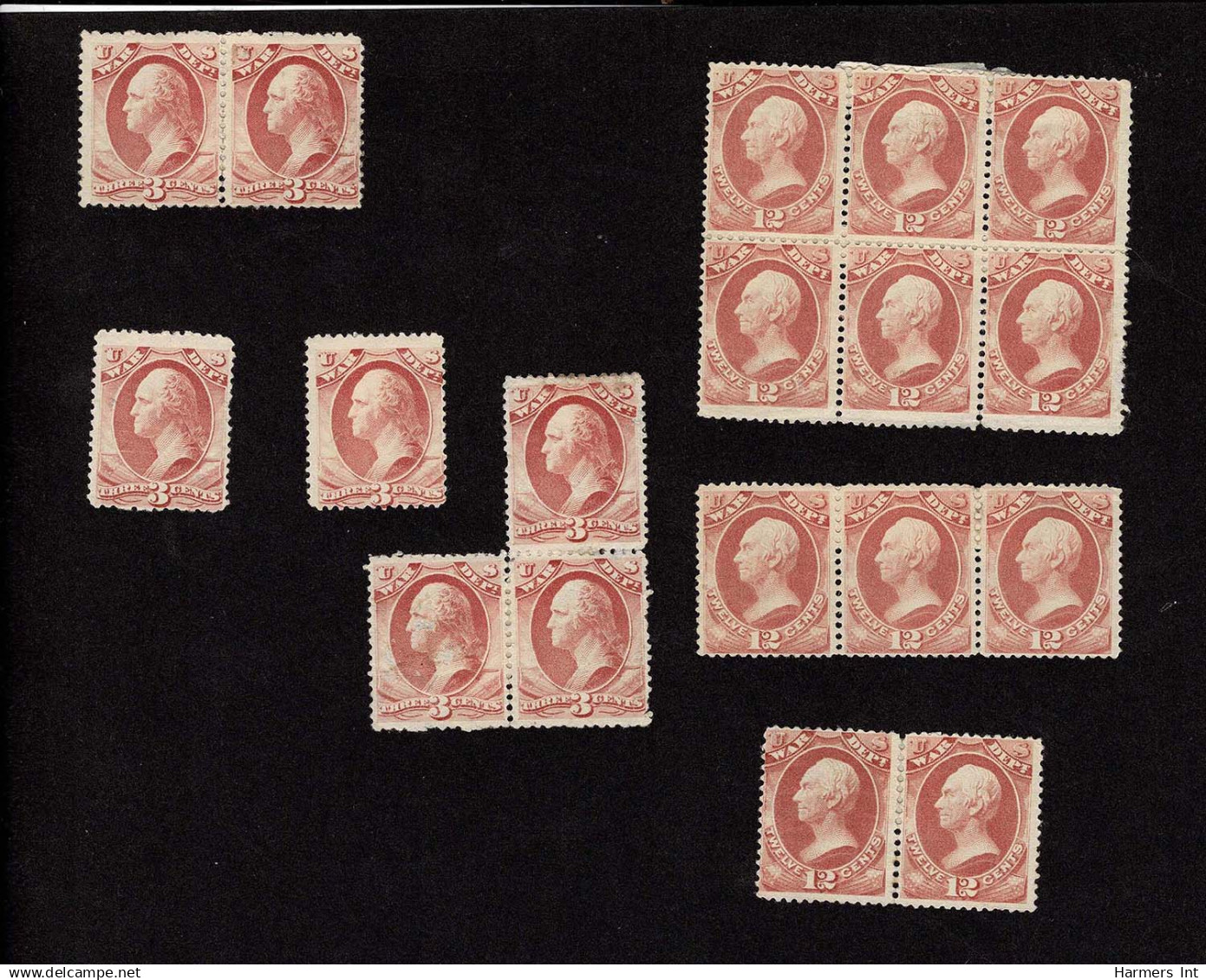Lot # 036 UNITED STATES: Officials, War Department, 3c And 12c Rose, Former 7 Copies, Latter 11 Copies - Officials