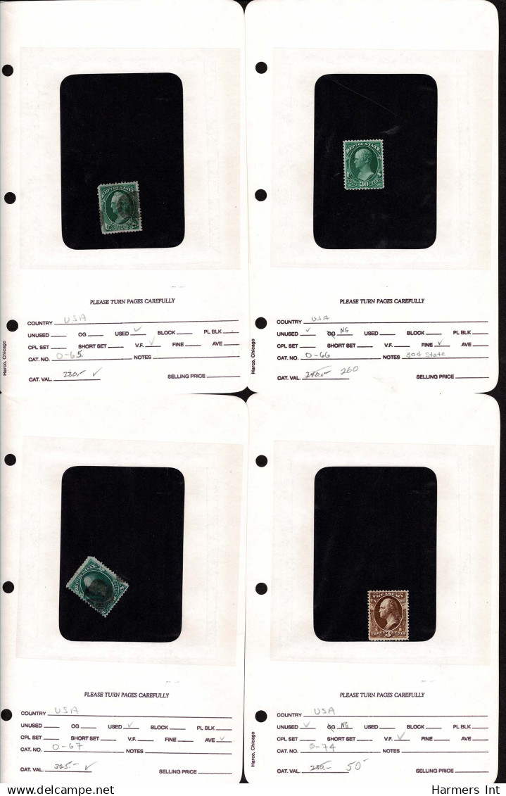 Lot # 054 United States Officials: 1873 Fine Group of 28 stamps on counter book pages