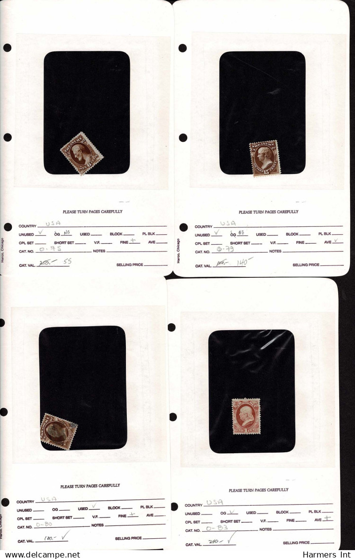 Lot # 054 United States Officials: 1873 Fine Group of 28 stamps on counter book pages
