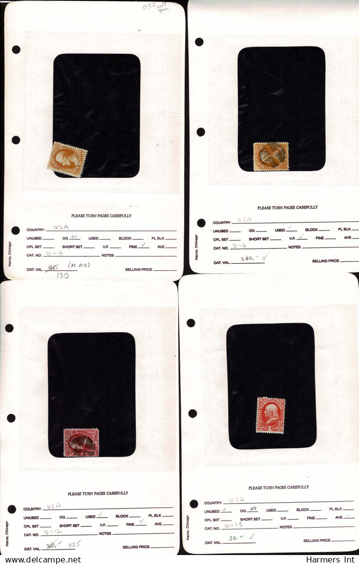 Lot # 054 United States Officials: 1873 Fine Group of 28 stamps on counter book pages