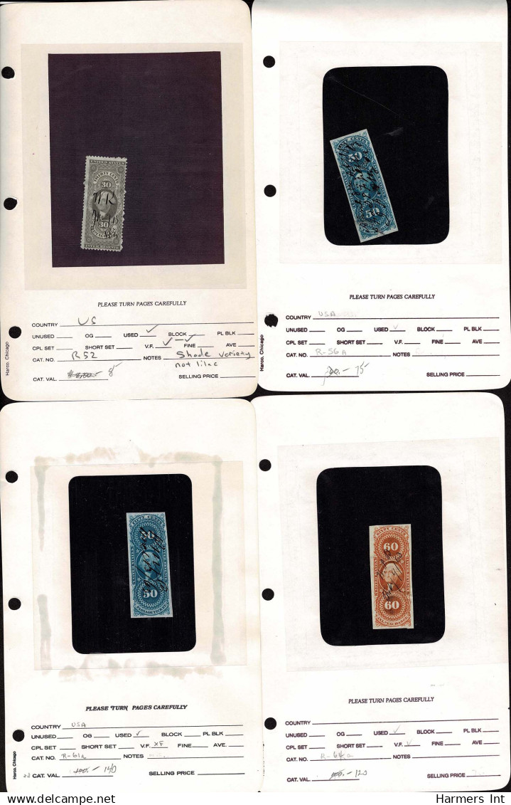 Lot # 056 United States Revenues: First Two Issues, 32 Better Stamps On Dealer Counter Book Pages - Revenues