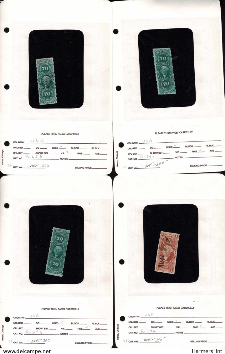 Lot # 056 United States Revenues: First Two Issues, 32 Better Stamps On Dealer Counter Book Pages - Revenues