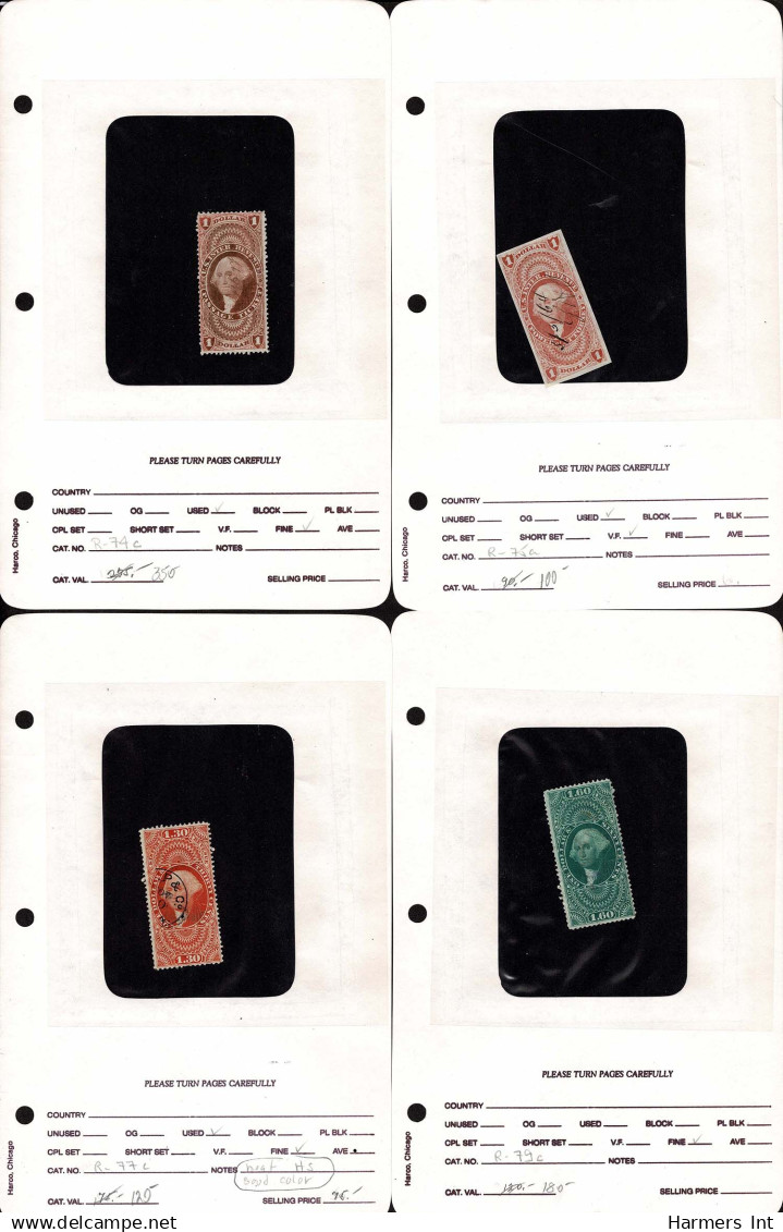 Lot # 056 United States Revenues: First Two Issues, 32 Better Stamps On Dealer Counter Book Pages - Revenues