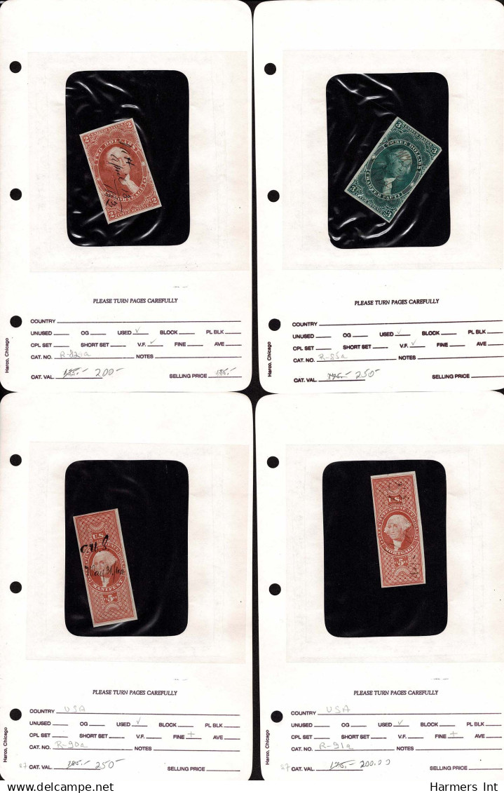 Lot # 056 United States Revenues: First two issues, 32 better stamps on dealer counter book pages