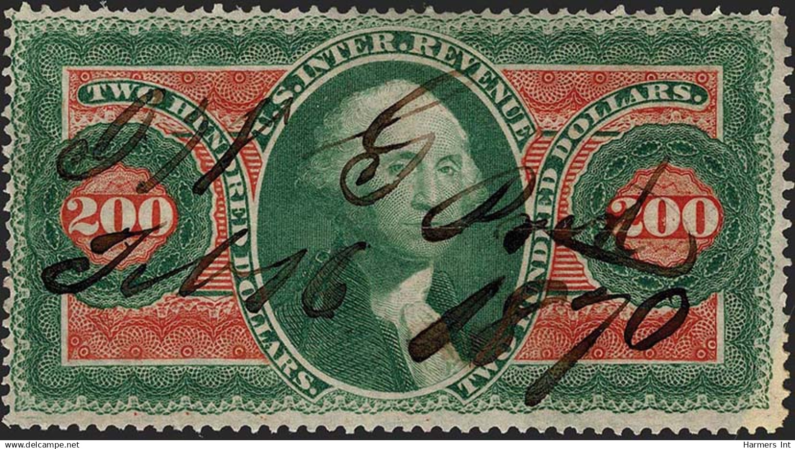 Lot # 056 United States Revenues: First two issues, 32 better stamps on dealer counter book pages