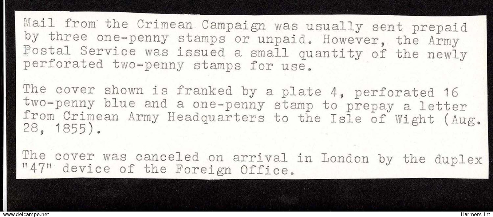 Lot # 235 GREAT BRITAIN: Crimean War Office Envelope Backstamped BRITISH ARMY POST OFFICE 1855 C.d.s. W/ 1d And 2d - Other & Unclassified