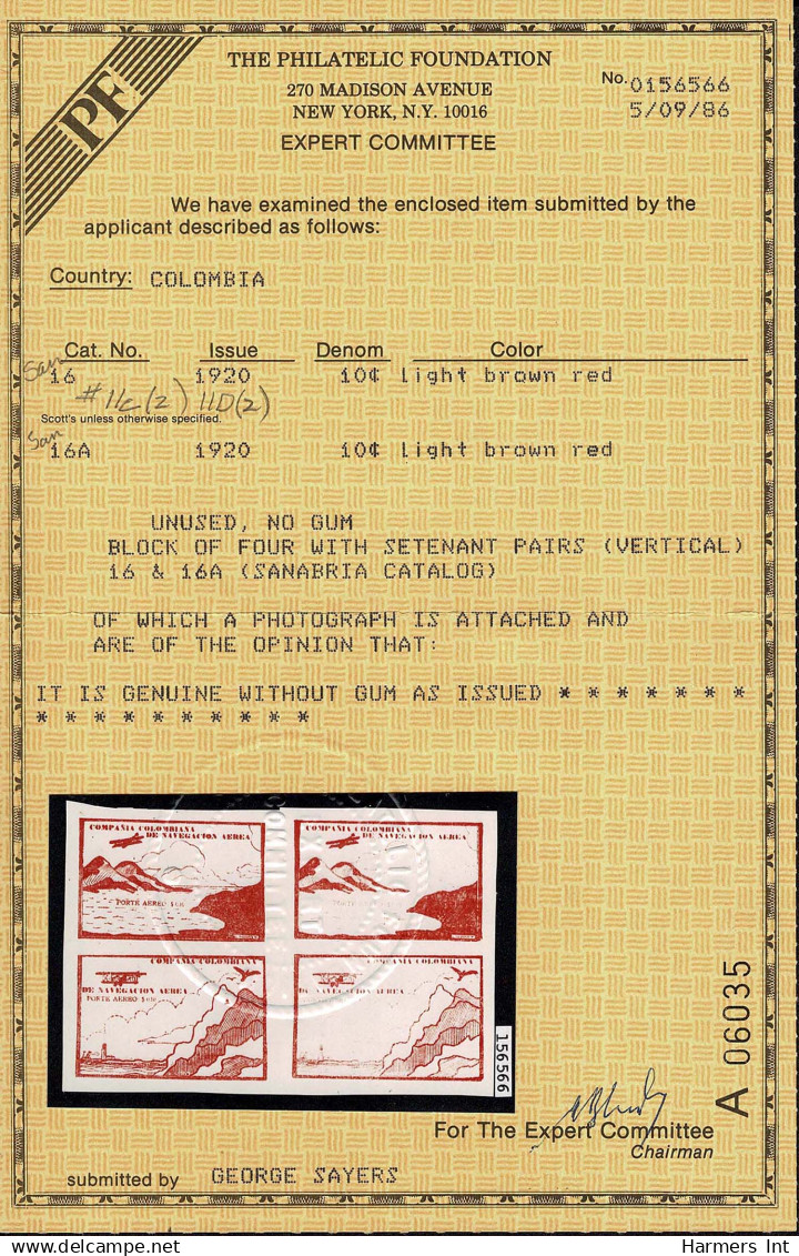 Lot # 291 COLOMBIAN Air Post: 1920 10c green single, 10c red brown, 2 se-tenant blocks of four