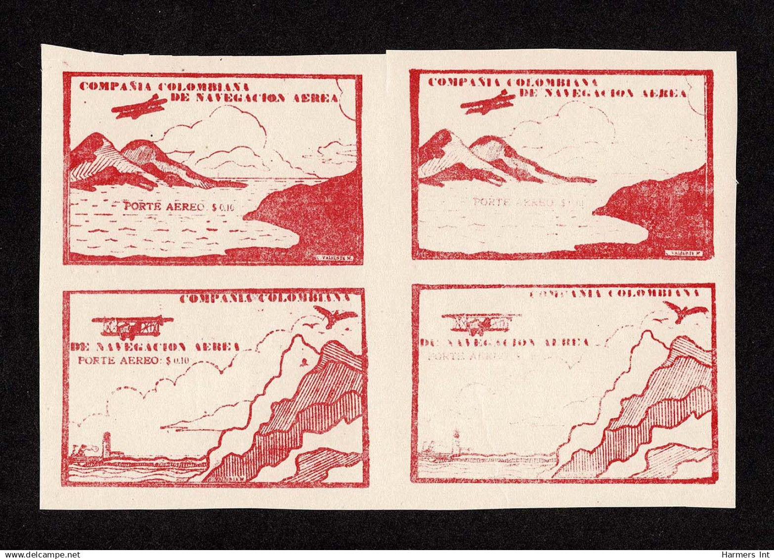 Lot # 291 COLOMBIAN Air Post: 1920 10c green single, 10c red brown, 2 se-tenant blocks of four