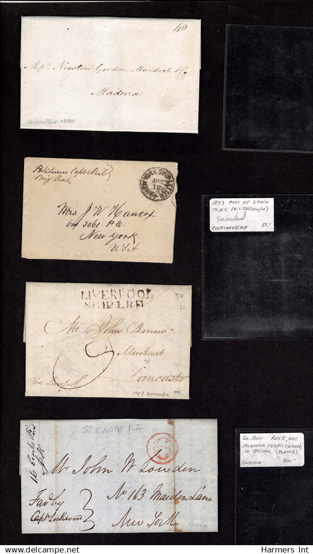Lot # 372 BRITISH COMMONWEALTH: Stampless Covers; 1769 - 1854 -  17 folded letters and envelopes from and to colonies