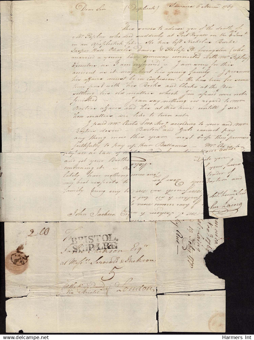 Lot # 372 BRITISH COMMONWEALTH: Stampless Covers; 1769 - 1854 -  17 folded letters and envelopes from and to colonies