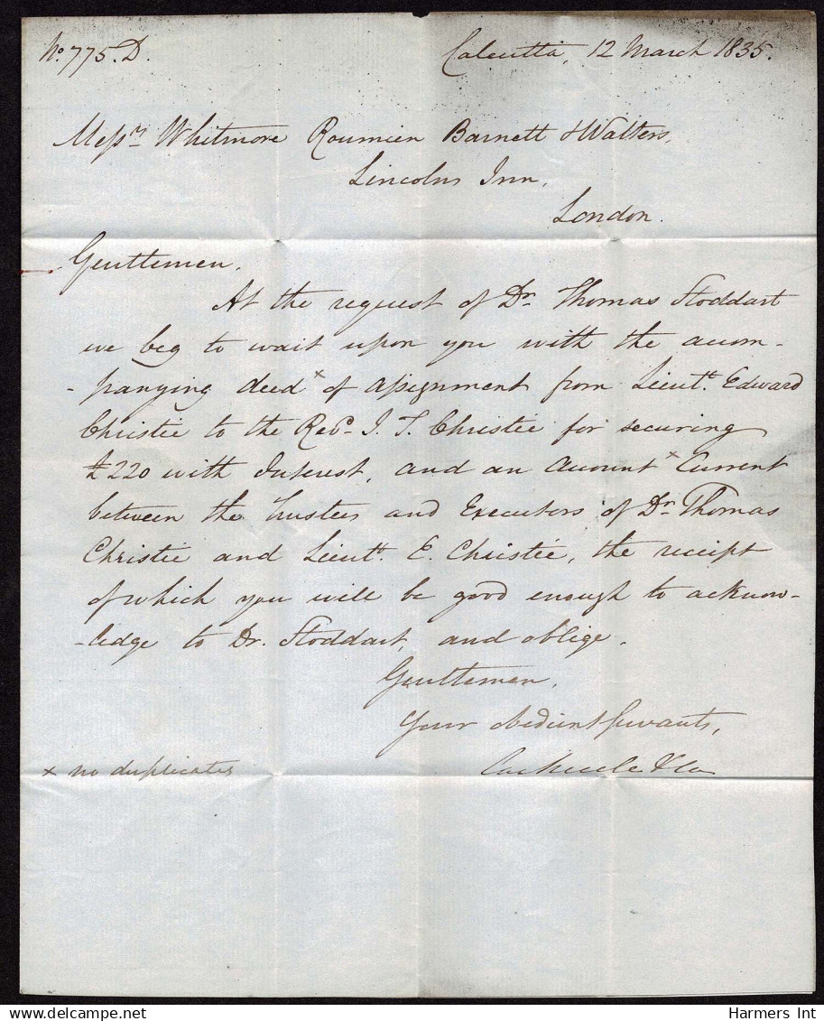 Lot # 372 BRITISH COMMONWEALTH: Stampless Covers; 1769 - 1854 -  17 folded letters and envelopes from and to colonies