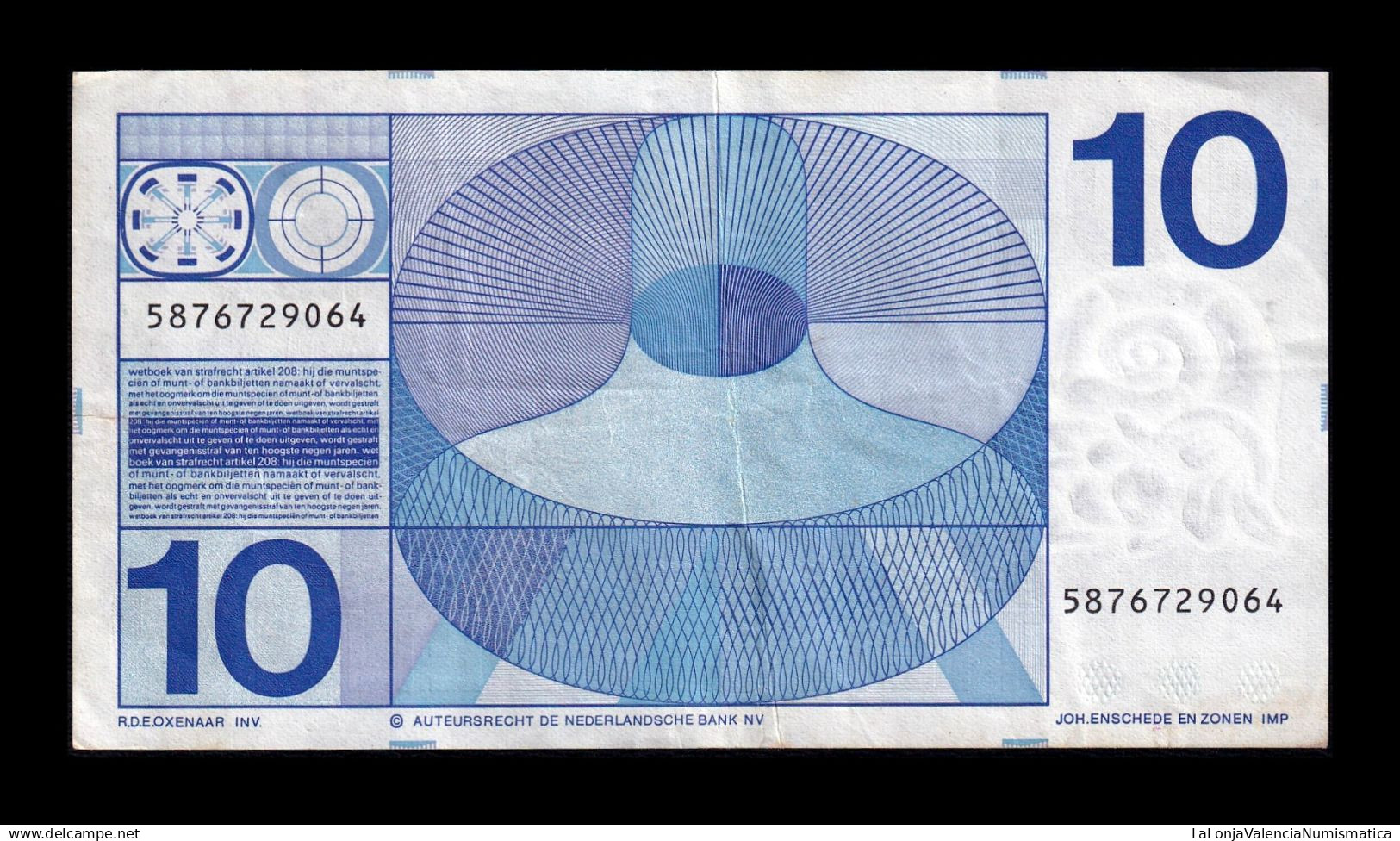 Holanda Netherlands 10 Gulden 1968 Pick 91b Mbc+ Vf+ - 10 Gulden