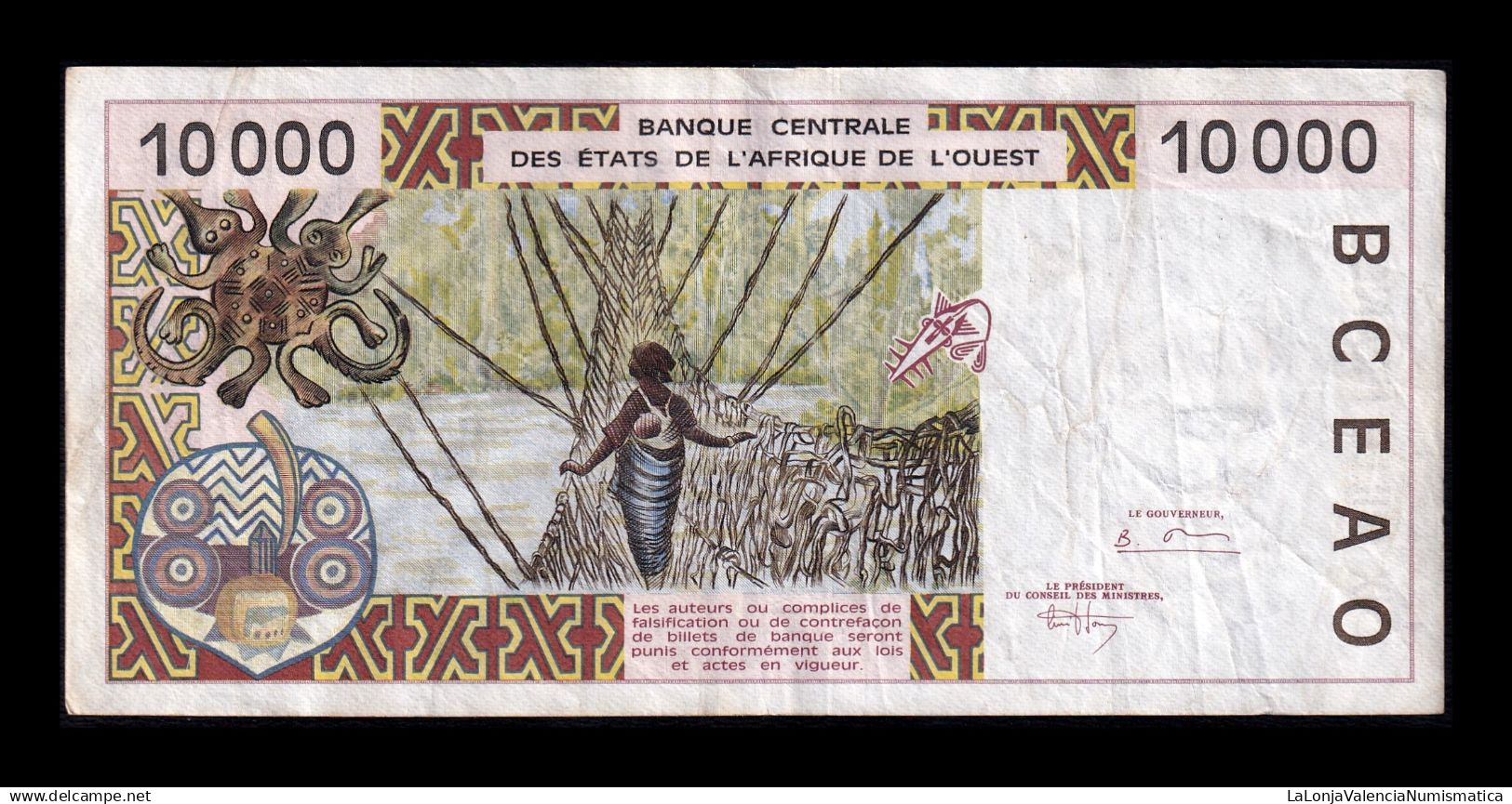 West African St. Togo 10000 Francs 1995 Pick 814Tc Bc/Mbc F/Vf - Togo