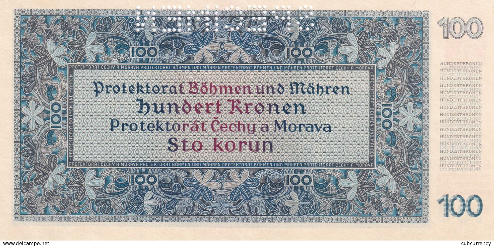 Czechoslovakia  Protectorate 100 Korun  Perforated Serie B - Czechoslovakia